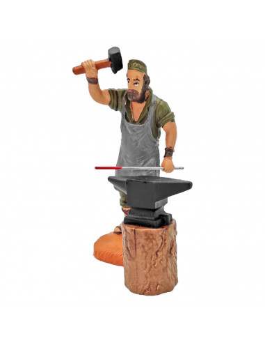 Tradineur - Figura de herrero con yunque para belén navideño 11 cm, durexina, figura decorativa nacimiento, pesebre, navidad, de