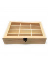 Tradineur - Caja de madera, 12 compartimentos y tapa de cristal 25,8 x 19,8 x 5 cm, joyero, caja guardar joyas, objetos pequeños