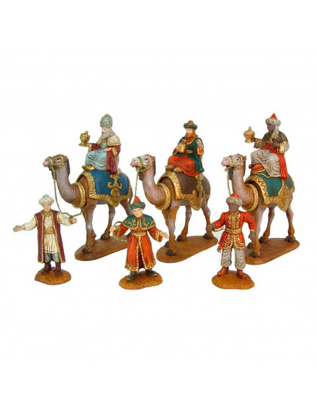 Tradineur - Reyes, camellos y pajes 20 y 11 cm, durexina,  figuras reyes magos para belén, melchor, gaspar y baltasar, nacimient