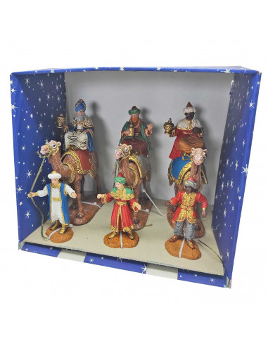 Tradineur - Reyes, camellos y pajes 20 y 11 cm, durexina,  figuras reyes magos para belén, melchor, gaspar y baltasar, nacimient