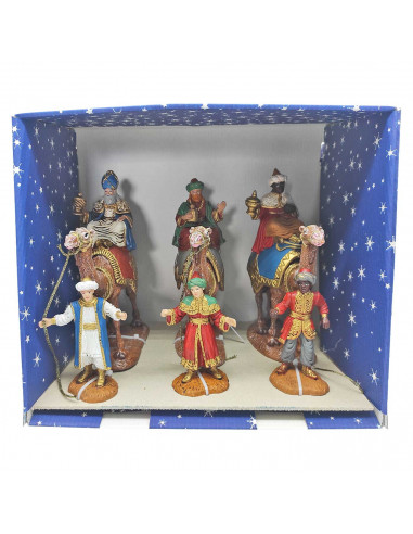 Tradineur - Reyes, camellos y pajes 20 y 11 cm, durexina,  figuras reyes magos para belén, melchor, gaspar y baltasar, nacimient
