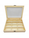 Tradineur - Caja de madera, 12 compartimentos y tapa de cristal 25,8 x 19,8 x 5 cm, joyero, caja guardar joyas, objetos pequeños