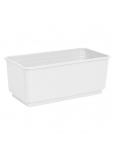 Jardinera rectangular blanca de plástico 10 x 24,7 x 13 cm, maceta, macetero, recipiente para plantas y flores, uso interior o e