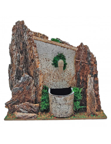 Tradineur - Fuente eléctrica para belén 13 x 15,3 x 8,7 cm, 2,5W, fuente rústica con agua para portal, nacimiento, figura decora