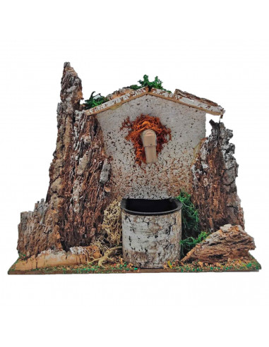 Tradineur - Fuente eléctrica para belén 13 x 15,3 x 8,7 cm, 2,5W, fuente rústica con agua para portal, nacimiento, figura decora