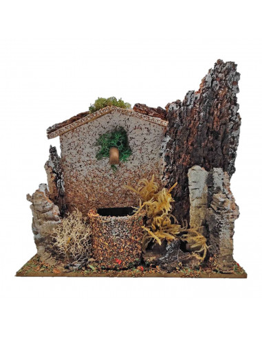 Tradineur - Fuente eléctrica para belén 13 x 15,3 x 8,7 cm, 2,5W, fuente rústica con agua para portal, nacimiento, figura decora