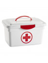 Tradineur - Caja de plástico de almacenamiento con asa y cierre frontal 8 litros, diseño botiquín de primeros auxilios, recipien