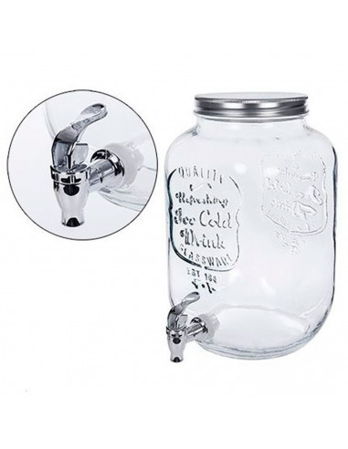 Tradineur - Tarro dispensador con grifo - Fabricado en Cristal Transparente - Capacidad de 8 Litros - Recipiente para servir agu
