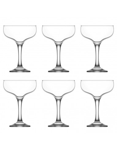 Tradineur - Set de 6 copas de champagne de cristal, 235 ml, modelo Misket, juego de copas clásicas con tallo fino 9,5 x 13,5 cm