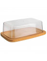 Mantequillera rectangular con tapa de plástico y base de madera 6 x 19 x 12,3 cm, mantequera, recipiente para guardar y cortar m