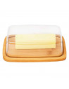 Mantequillera rectangular con tapa de plástico y base de madera 6 x 19 x 12,3 cm, mantequera, recipiente para guardar y cortar m
