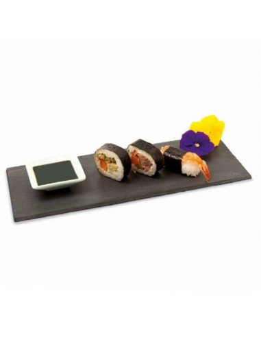 Tradineur - Plato de Pizarra Rectangular, Bandeja para hosteleria, servicio y degustación, Canto rústico, Tabla de Piedra Natura
