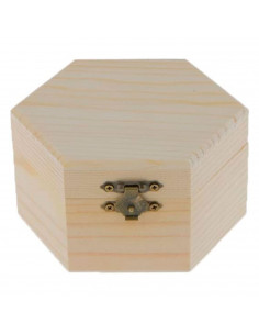Caja de madera hexagonal con cierre metálico 6 x 11,7 x 10,3 cm, cajita decorativa de madera natural sin tratar para manualidade