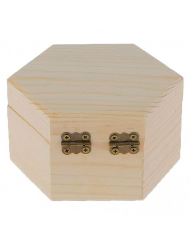 Caja de madera hexagonal con cierre metálico 6 x 11,7 x 10,3 cm, cajita decorativa de madera natural sin tratar para manualidade