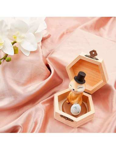 Caja de madera hexagonal con cierre metálico 6 x 11,7 x 10,3 cm, cajita decorativa de madera natural sin tratar para manualidade
