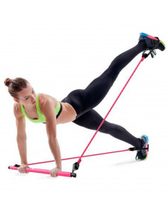 Tradineur - Barra de pilates con bandas de resistencia, barra fitness portátil con enganches para los pies, ejercicio en casa, y