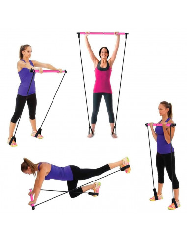 Tradineur - Barra de pilates con bandas de resistencia, barra fitness portátil con enganches para los pies, ejercicio en casa, y
