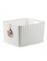 Cesta de almacenamiento rectangular de plástico blanco 28,5 litros, imitación estilo mimbre 22,7 x 39,5 x 34,5 cm, cesta de orde