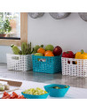 Cesta de almacenamiento rectangular de plástico blanco 28,5 litros, imitación estilo mimbre 22,7 x 39,5 x 34,5 cm, cesta de orde