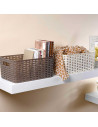 Cesta de almacenamiento rectangular de plástico blanco 28,5 litros, imitación estilo mimbre 22,7 x 39,5 x 34,5 cm, cesta de orde