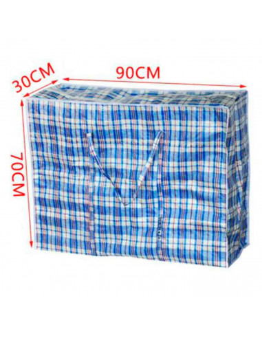Tradineur - Bolsa plástica de almacenaje a cuadros con cremallera y asas 90 x 70 x 30 cm, bolsa reutilizable con cierre para mud