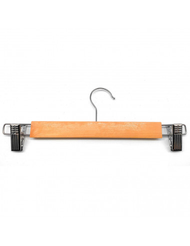 Tradineur - Percha de madera con pinzas metálicas para pantalones 12,4 x 32.5 cm. Percha para ropa, pantalones, faldas, ahorro d