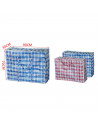 Tradineur - Bolsa plástica de almacenaje a cuadros con cremallera y asas 90 x 70 x 30 cm, bolsa reutilizable con cierre para mud