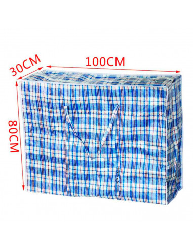 Bolsa plástica almacenaje a cuadros con cremallera y asas 100 x 80 x 30 cm, bolsa reutilizable con cierre para mudanza, almacena