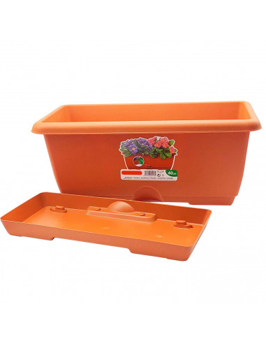 Tradineur - Jardinera para balcón con plato integrado - Fabricado en plástico - Capacidad de 8 L - 17 x 40 x 19,5 cm - Color Mar