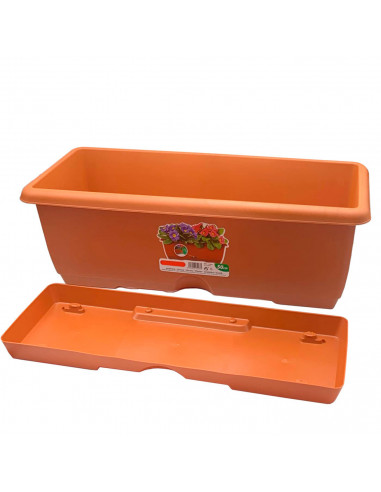 Tradineur - Jardinera para balcón con plato integrado - Fabricado en plástico - Capacidad de 10 L - 17 x 50 x 19,5 cm - Color Ma