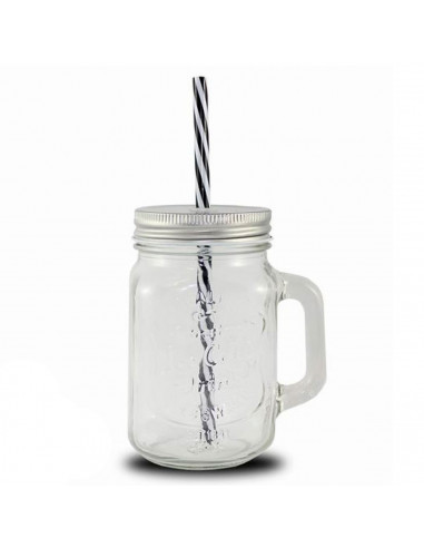 Jarra de cristal con tapa y pajita 50 cl, frasco, bote reutilizable con asa para cocktails, limonadas, bebidas frías, ideal para