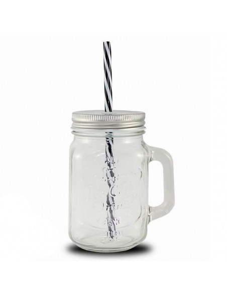 Jarra de cristal con tapa y pajita 50 cl, frasco, bote reutilizable con asa para cocktails, limonadas, bebidas frías, ideal para