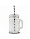 Jarra de cristal con tapa y pajita 50 cl, frasco, bote reutilizable con asa para cocktails, limonadas, bebidas frías, ideal para