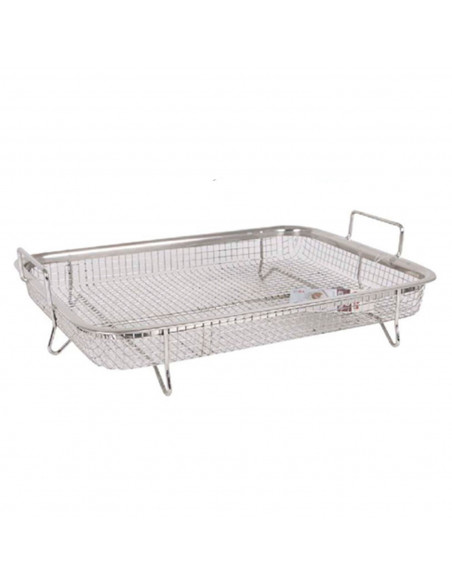 Bandeja, rejilla de horno de acero inoxidable con patas y asas 31,7 x 22,4 x 8 cm, rejilla rectangular para hornear, asado, gril