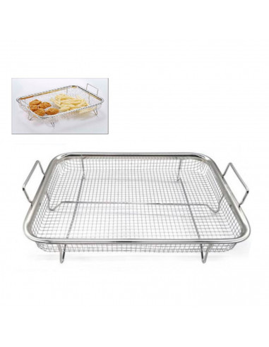 Bandeja, rejilla de horno de acero inoxidable con patas y asas 31,7 x 22,4 x 8 cm, rejilla rectangular para hornear, asado, gril