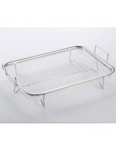 Bandeja, rejilla de horno de acero inoxidable con patas y asas 31,7 x 22,4 x 8 cm, rejilla rectangular para hornear, asado, gril