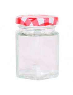 Tarro de vidrio multiusos de 95 ml, bote hexagonal con tapa de rosca 7 x 5 cm, ideal para mermeladas, pinturas, objetos pequeños