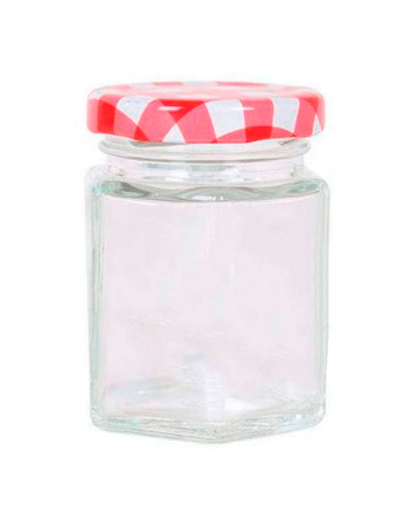 Tarro de vidrio multiusos de 95 ml, bote hexagonal con tapa de rosca 7 x 5 cm, ideal para mermeladas, pinturas, objetos pequeños