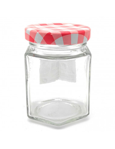 Tarro de vidrio multiusos de 95 ml, bote hexagonal con tapa de rosca 7 x 5 cm, ideal para mermeladas, pinturas, objetos pequeños