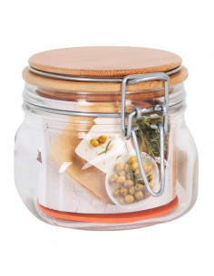 Tarro hermético de vidrio 500 ml, bote, frasco con tapa de madera 9,5 x 10,2 cm, ideal para conservas, caramelos, galletas, legu