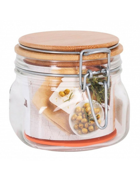 Tarro hermético de vidrio 500 ml, bote, frasco con tapa de madera 9,5 x 10,2 cm, ideal para conservas, caramelos, galletas, legu