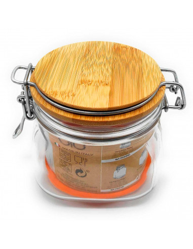 Tarro hermético de vidrio 500 ml, bote, frasco con tapa de madera 9,5 x 10,2 cm, ideal para conservas, caramelos, galletas, legu