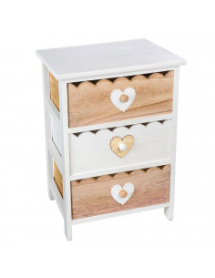 Cajonera blanca de madera con 3 cajones, 58 x 40 x 29 cm, diseño con corazones, torre de ordenación, mueble auxiliar almacenamie