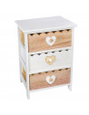 Cajonera blanca de madera con 3 cajones, 58 x 40 x 29 cm, diseño con corazones, torre de ordenación, mueble auxiliar almacenamie