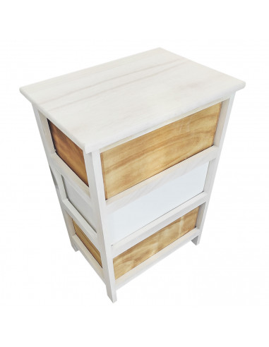 Cajonera blanca de madera con 3 cajones, 58 x 40 x 29 cm, diseño con corazones, torre de ordenación, mueble auxiliar almacenamie