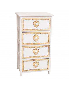 Cajonera blanca de madera con 4 cajones, 73 x 40 x 29 cm, diseño con corazones, torre de ordenación, mueble auxiliar almacenamie
