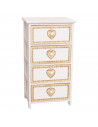 Cajonera blanca de madera con 4 cajones, 73 x 40 x 29 cm, diseño con corazones, torre de ordenación, mueble auxiliar almacenamie
