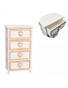 Cajonera blanca de madera con 4 cajones, 73 x 40 x 29 cm, diseño con corazones, torre de ordenación, mueble auxiliar almacenamie