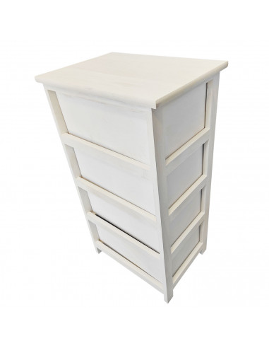 Cajonera blanca de madera con 4 cajones, 73 x 40 x 29 cm, diseño con corazones, torre de ordenación, mueble auxiliar almacenamie
