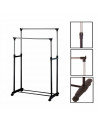 Perchero extensible doble con ruedas 80 x 43 x 90/160 cm, perchero burro con dos barras y estante para calzado, altura ajustable